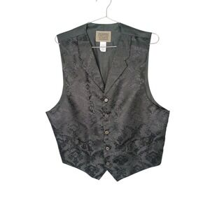 Frontier Classics Mens Black Damask Brocade Vest Notched Lapel Western Large